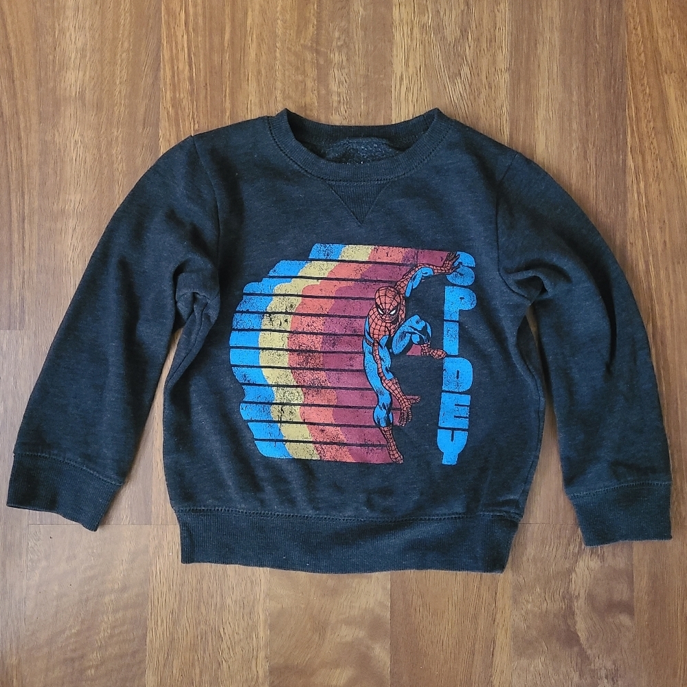Jumping Beans Spiderman Sweathshirt Size 4 Dark Gray Distressed Graphic "Spidey"